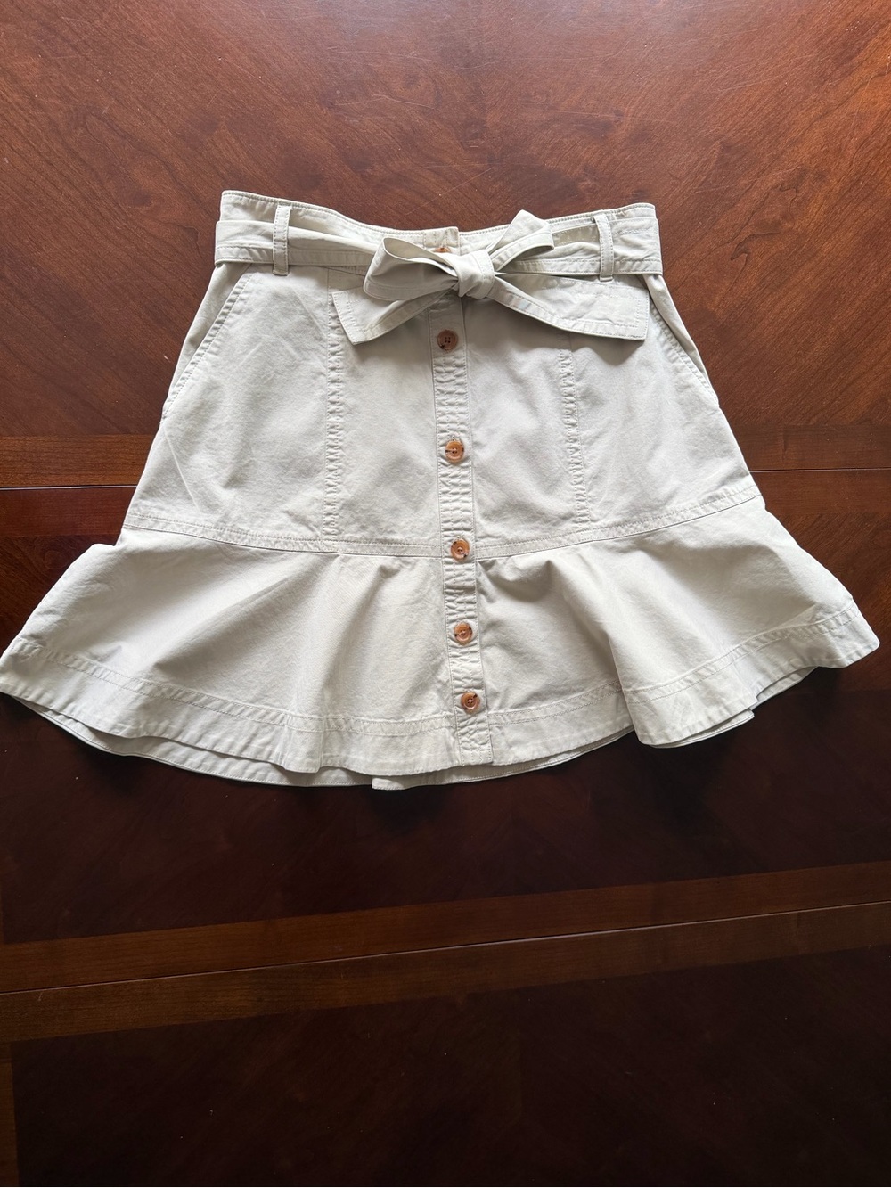 Banana Republic Womens Cream Khaki Button-Front Ruffle Hem A-line Skirt